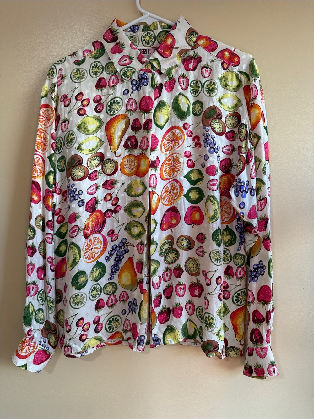 Men's White Fruit-Print Button-Up Shirt